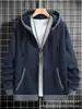 Sudadera con capucha y manga larga para hombre, bordado con logo, de venta caliente transfronteriza, con cordón y cremallera, en colores lisos, adecuada para uso casual y deportivo