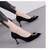 Novo Copo de Vinho Preto Versátil e Elegante Salto Alto Profissional Scarpin Bico Fino Francês Sapatos de Trabalho Sapatos de Trabalho