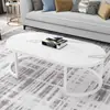 Mesa de centro europeia de canto arredondado para casas pequenas, mesa de centro moderna simples para sala de estar em vidro temperado com textura marmorizada