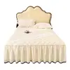 Saia de cama de algodão cru Classe A com soja, cor sólida, estilo coreano, lavável à máquina, estilo princesa com renda, capa de saia de cama acolchoada