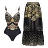 Traje de baño de una pieza con estampado negro y dorado de tirante único para mujer 2024 nuevo comercio exterior transfronterizo explosiones traje de baño Amazon 2323