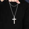 Colar de aço titânio com cruz inglesa simples europeia e americana, joia masculina, personalidade hip hop, pingente preto, corrente longa de lã para mulheres