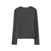Top base de cachemira acanalado de cuello redondo minimalista para mujer, negro, corte ajustado, versátil, favorecedor, estilo otoño/invierno, cálido, de manga larga