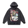 Sudadera con capucha estilo retro americano, europeo y americano, lavada, desgastada, talla grande, holgada, pesada 480g, Chaqueta