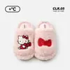 Pantuflas de algodón genuinas de Kitty de Sanrio para mujer, pantuflas cálidas de felpa para uso en casa en invierno, pantuflas IP antideslizantes para interiores