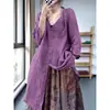 Camisa de Lino de Algodón con Protección Solar para Mujer Verano Nueva Llegada Holgada Adelgazante Artística Color Sólido Abotonadura Sencilla Largo Medio