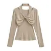Nuevo Conjunto de Dos Piezas de Punto Lyocell con Cuello Halter y Mangas Largas para Mujer, Elegante Conjunto con Top Retorcido y Camisa Interior para Otoño e Invierno, Moderno