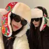 Chapéu Lei Feng Retrô de Inverno para Mulheres, Chapéu de Algodão Quente Protetor de Orelhas com Grande Padrão Floral do Nordeste, Chapéu Masculino à Prova de Frio Estilo Étnico para Jovens, Adequado para Ciclismo
