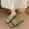 Primer Encuentro Jifa Zapatillas de Tacón Bajo Francesas para Mujer Verano Ropa de Exterior 2026 Nuevo Estilo con Faldas Sentido de Alta Gama Zapatillas Planas con Pedrería