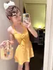 Dulce Girly Puro Deseo Pequeña Fragancia Conservador Falda Flor Tridimensional Pecho Pequeño Vacaciones en Aguas Termales Traje de Baño Traje de Baño para Mujer