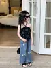 Colete para Meninas 2025 Verão Novo Infantil 2-7 Anos Estilo Coreano Colete de Amarrar no Pescoço Top de Alça Infantil
