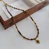 Collar de Cuentas de Arroz Ámbar Maillard con Piedra Ojo de Tigre Moda Otoño e Invierno Elegante Diseño Único Cadena para Suéter