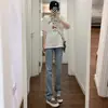 Jeans azules de corte recto ajustado para mujer, primavera 2026, de tiro alto, adelgazantes, de longitud extendida, pierna tipo cigarrillo, pantalones de largo hasta el suelo para figuras petite