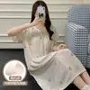 Camisón de Verano para Mujer con Almohadillas en el Pecho, Camisón de Algodón Nube de Manga Corta, Estilo Dulce de Princesa, Ropa de Casa Holgada, Se Puede Usar Afuera