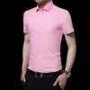 Nova Camisa Masculina de Manga Longa Primavera e Outono Juventude Homens de Negócios Gola Lapela Cor Sólida Fina Sem Ferro
