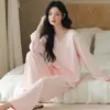 Conjunto de pijama de encaje floral para mujer, de manga larga y pantalón largo, estilo pullover, adecuado para transmisiones en vivo, conjunto de dos piezas de ropa para el hogar para mujer transfronteriza, se puede usar para salir