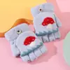Guantes de invierno para niños de 0 a 4 años, cálidos, lindos, de dibujos animados, para niños y niñas, engrosados, de lana para niños, con tapa abatible, de medio dedo