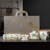 Moda Nacional China Dehua Mate Jade Gordo Porcelana Blanca Traje Hogar de Gama Alta Tapa Tazón Caja de Regalo Traje Taza de Degustación Imprimible