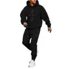 Conjunto de 2 piezas para hombre de sudaderas de manga larga y pantalones de chándal con estampado de letras retro negro para correr en invierno