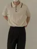 Camisa Polo de Verão Transfronteiriça para Homens, Manga Curta, Estilo Coreano, Seda de Gelo, Malha Fina, Slim Fit para Negócios, Gola Reversível, Manga Meia para Homens