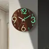 Relógio de parede luminoso de 8 polegadas, silencioso, com textura de madeira, placa de fibra média, relógio fluorescente, atacado internacional da Amazon, relógio de quartzo.