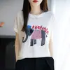 Camiseta Versátil de Bambú y Lino con Cuello Redondo, Manga Corta Estampada para Mujer, Primavera/Verano, Camisa de Lino Estampada Simple y Elegante al por Mayor