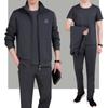 Roupa esportiva para homens de meia-idade e idosos, primavera e outono, roupa esportiva para o pai, conjunto casual de três peças para o pai, corrida, respirável