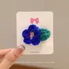 Horquilla de Flor Pequeña Fresca Hecha a Mano Crochet de Lana Flor de Cinco Pétalos Hojas Verdes Niñas Adultas Adorno Lindo para Flequillo