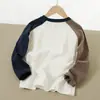 Camisetas Interiores de Algodón Puro para Niños, Camisetas de Manga Larga Bloque de Color para Niños y Niñas, Tops de Cuello Redondo para Niños de Edad Media, Ropa para Niños de Primavera y Otoño