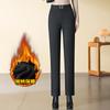 Pantalones rectos de tartán de lana de acetato para mujer, de cintura alta, otoño e invierno, nuevos, forrados de vellón, gruesos, cálidos, para madre de mediana edad, pantalones de bastón francés