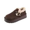 Sapatos Birkenstock Versão Lã Couro Genuíno Feminino Inverno Antiderrapante Solado Grosso Aveludado Espessado Quente Slip-On Sapatos de Algodão Botas de Neve