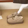Sapatos Mary Jane Femininos de Pelúcia para Inverno com Velcro Versáteis Confortáveis de Corte Baixo Sapatos de Algodão Salto Coberto Quentes Sapatos de Algodão Pós-Parto