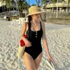 Nuevo Bikini de Una Pieza con Doble Tirante Sencillo y Moderno para Vacaciones en Isla, Sexy Push-Up, Traje de Baño para Playa junto al Mar y Aguas Termales