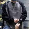 Moletom espesso com blocos de cor em relevo estilo americano para homens, marca da moda retrô para outono e inverno, corte solto, tamanho grande, gola redonda, top casual masculino