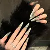 Adesivos de Unha Longos Feitos à Mão com Laço 3D, Bolinhas e Olho de Gato, Peças de Nail Art Usáveis