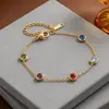 Atacado transfronteiriço Europa e Estados Unidos design de nicho retrô simples bola de diamante colorida pingente banhado a ouro 18k aço titânio colar feminino