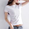 Camiseta de Cor Sólida Gola Redonda Feminina Manga Curta Nova Roupa Feminina Slim Top Justo Estilo Ocidental Mulheres