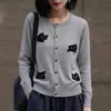 Cárdigan suéter de jacquard negro, chaqueta tejida elegante para mujer, de dibujos animados versátil para el trabajo, juvenil imitación