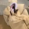 Gatinho Fofo Celebridade da Internet Estilo Menina Inverno Quente Fleece Coral com Capuz Longo Roupão Roupa de Casa Camisola