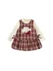 Conjunto de Dos Piezas para Niñas Youbao Otoño Vestido con Dibujos Animados y Camiseta Interior Vestido de Chaleco a Cuadros Ropa de Otoño para Niños
