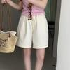 Shorts de Algodão Lavado Estilo Japonês para Mulheres Verão 2025 Cintura Alta Simples Elegante Algodão Puro Solto Casual Wide-Leg Shorts para Mulheres