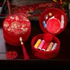 Conjunto completo de artigos para casamento: kit de costura, conjunto de dote de alta qualidade para uso doméstico, caixa de casamento vermelha prática para a noiva