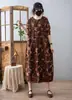 Moda Nova Primavera e Outono Emagrecedor Elegante Redutor de Idade Vestido Pulôver Feminino Artístico Retrô Estampado Saia Longa Atacado