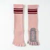 Calcetines de Yoga de Cinco Dedos para Mujer Calcetines hasta la Pantorrilla Running Fitness Rayados Antideslizantes Calcetines de Compresión Deportivos Calcetines Profesionales de Pilates