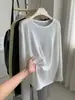 Cardigan de Tricô de Seda Gelada com Sensação Preguiçosa de Outono, Proteção Solar, Estilo Coreano Feminino, Barra Enrolada, Gola Redonda, Botão de Concha, Fenda, Camiseta Top