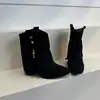 Botines de mujer estilo retro con plataforma interior y flecos, nueva colección de otoño, botas vaqueras versátiles de punta para mujeres menudas