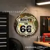 Comercio Exterior Estilo Americano Insignia Ruta 66 20/30cm Redonda Decoración de Garaje de Motocicleta Bar Pintura de Lata