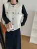 Chaleco cardigan de punto doble con cuello redondo y costuras visibles, un nuevo estilo otoño/invierno, de corte holgado, sin mangas para mujer