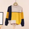 Suéter para Niños Cuello Redondo Algodón Puro Tejido para Niños Bloques de Color Forro Polar para Bebés y Niños Mayores Grosor Otoño e Invierno