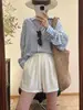 Shorts blancos de lino para mujer, verano, petite, estilo old money, versión de línea A de algodón-lino Tencel de alta gama, ropa deportiva casual